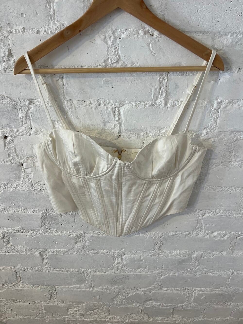 Meshki Women's Corset Top Adjustable Spaghetti Straps White Size Medium